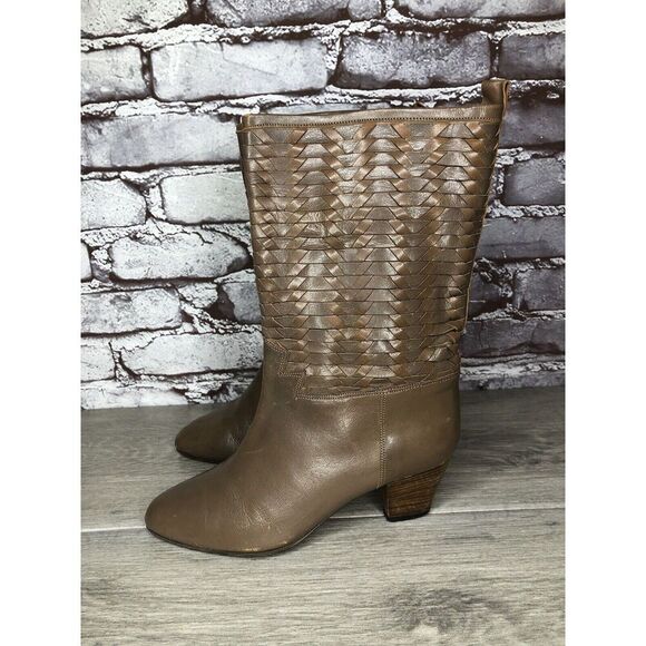 Frye Vintage Taupe Leather Woven Weaves Heel Western Boots Women Sz 35.5EU/5M US - Picture 16 of 16